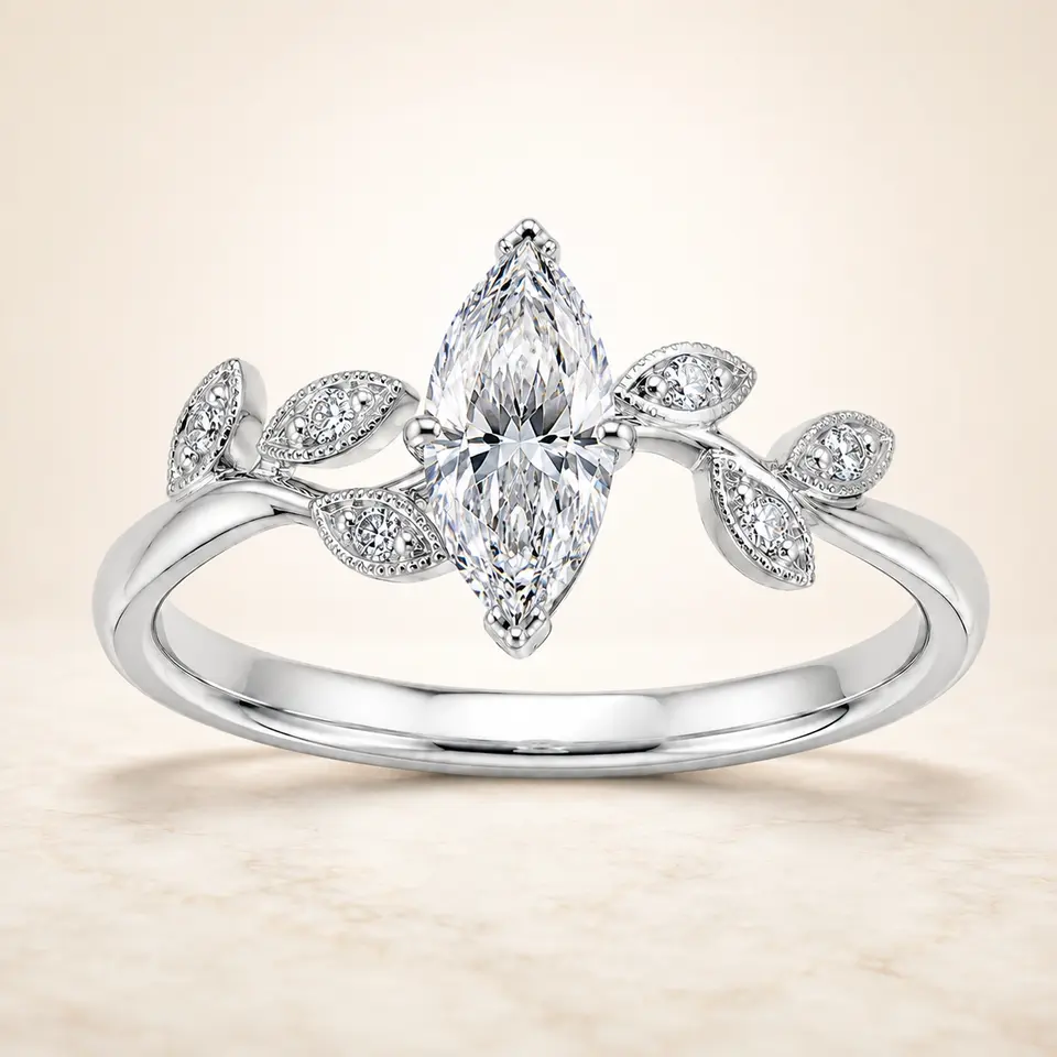 Marquise Vine platinum diamond ring