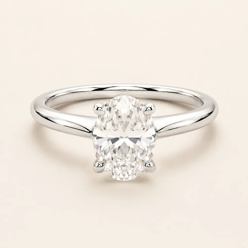 Oval diamond solitaire ring in white gold