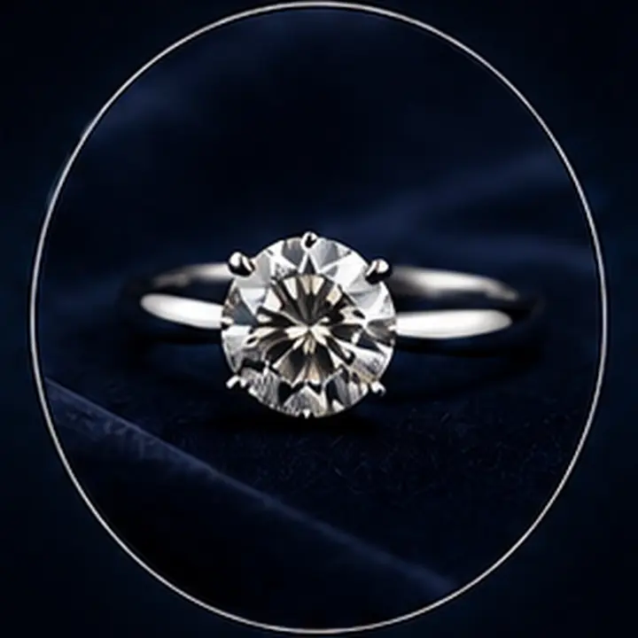 Solitaire diamond ring on navy velvet