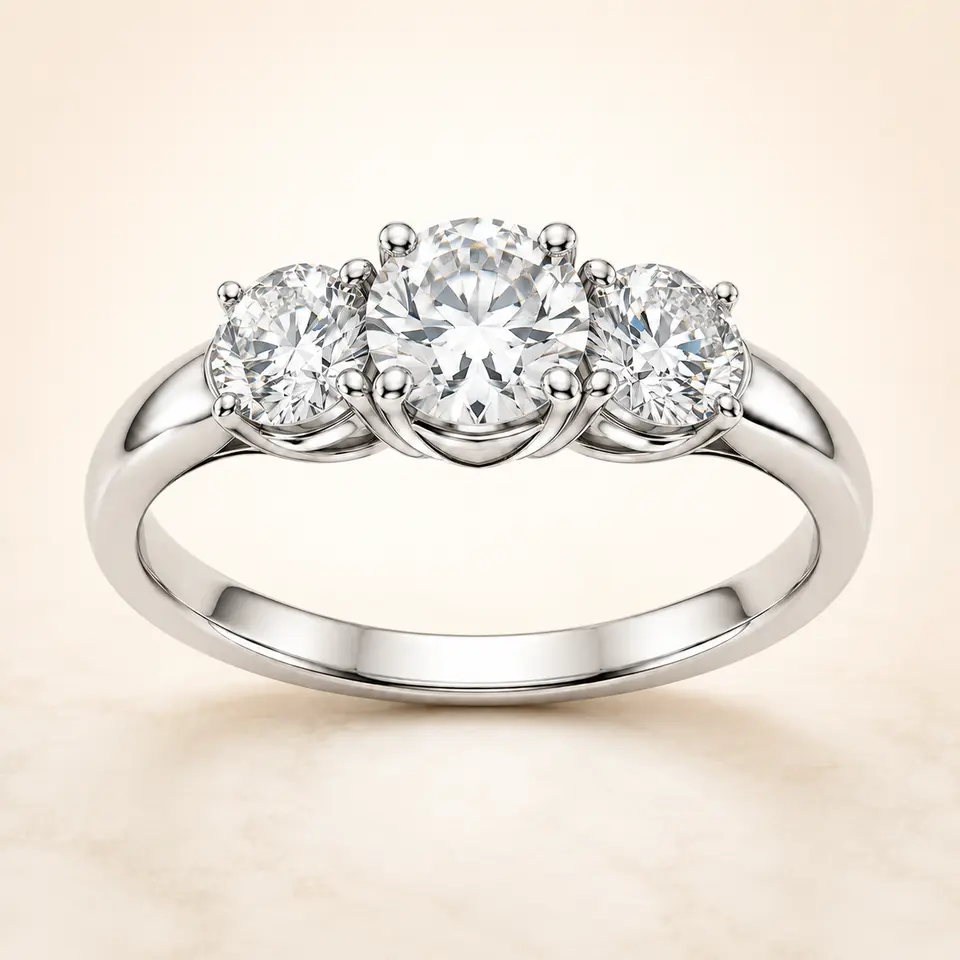 Trilogy three stone platinum diamond ring